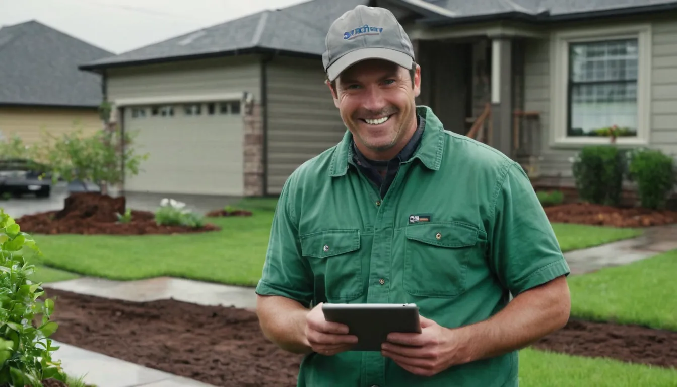 Provider and homeowner reviewing a sewer line camera inspection on a tablet in a yard near Douglasville
